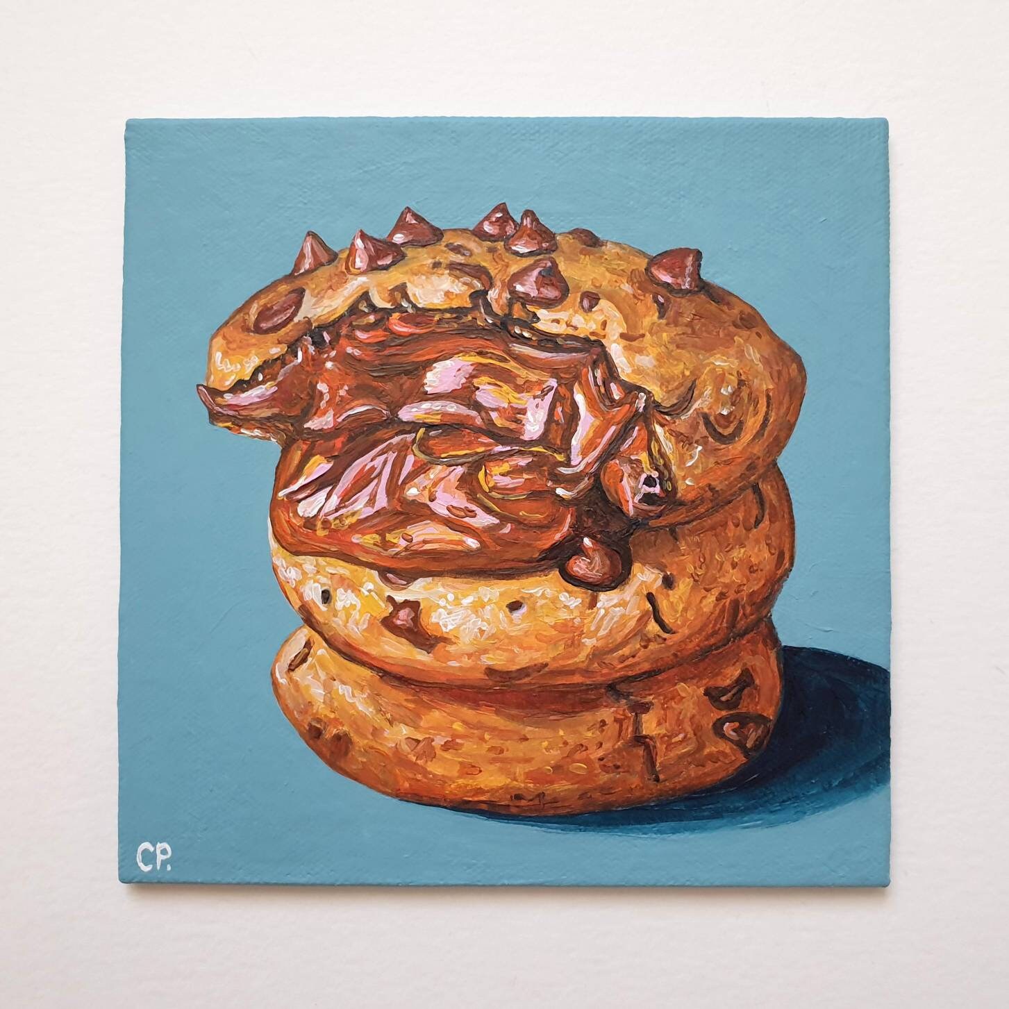 Chocolate Chip Cookie Painting, Original Still Life Painting, Kitchen ...