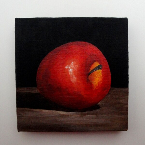 Apple Painting, Acrylic Painting, Kitchen Art, Fruit Painting, 6x6 Canvas Painting, Mini Canvas, Tiny Art, Oil Painting