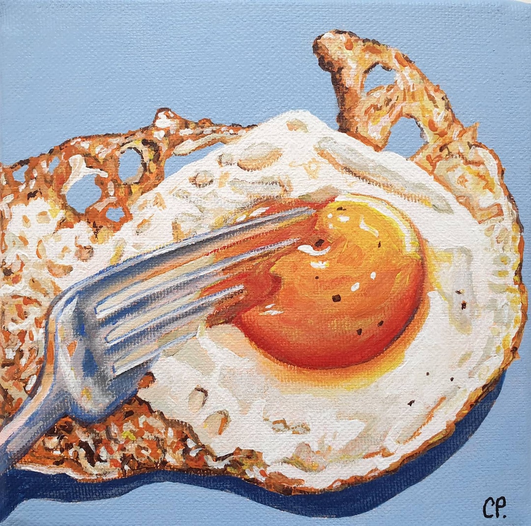 Egg Painting, Fried Egg Painting, Original Still Life Painting, Kitchen
