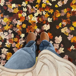 Herbst Laub Herbst Gemälde, Original Stillleben Gemälde, Leinwand 20x20cm mit Herbst Gelb Orange Blätter