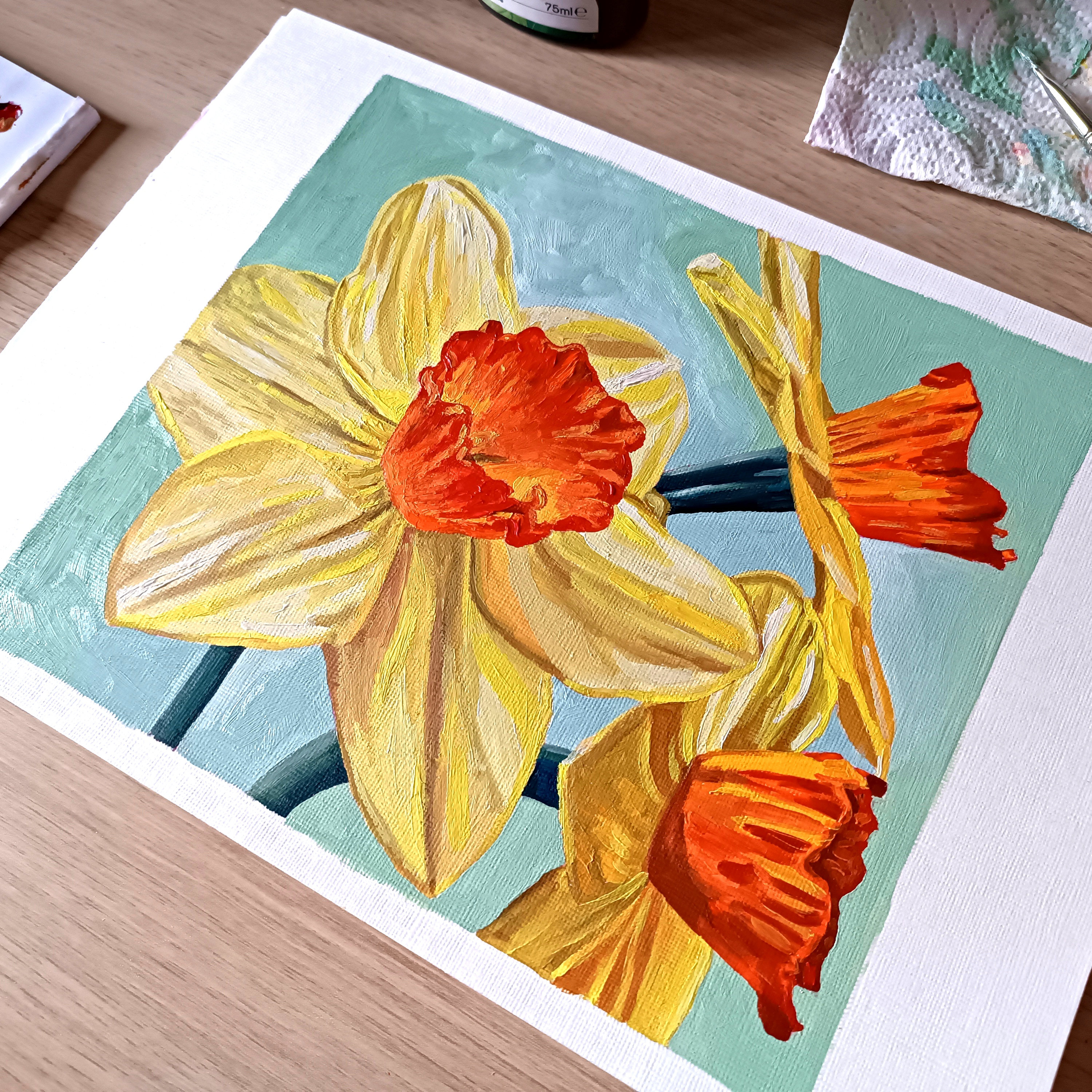 Yellow Daffodils Oil Painting, Yellow Flowers, Original Still Life ...