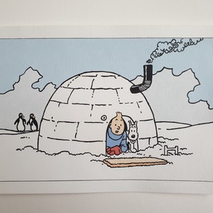 Tintin and Milou (Snowy) Painting, Tintin Comic Painting, 8x11 Painting, Bonne Année Tintin