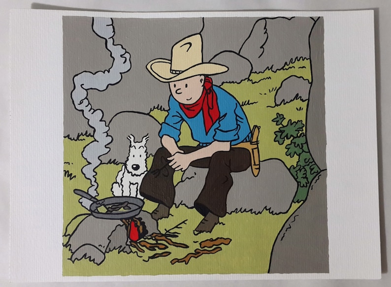 Tintin and Milou (Snowy) Painting, Tintin Comic Painting, 8x11 Painting