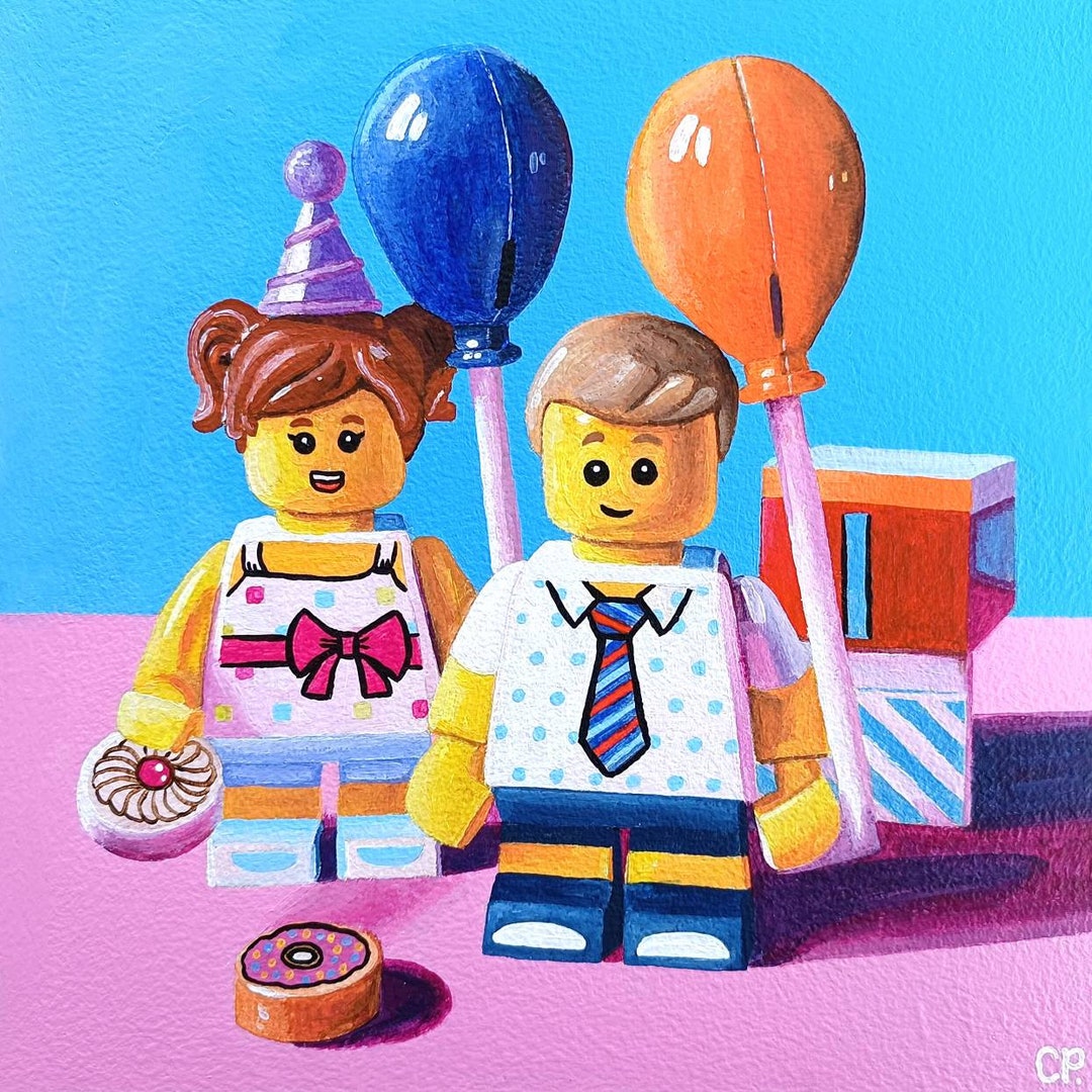Lego Couple Painting, Original Acrylic Painting, Colorful Painting, 8x8 in Canvas, Lego, Toy ...