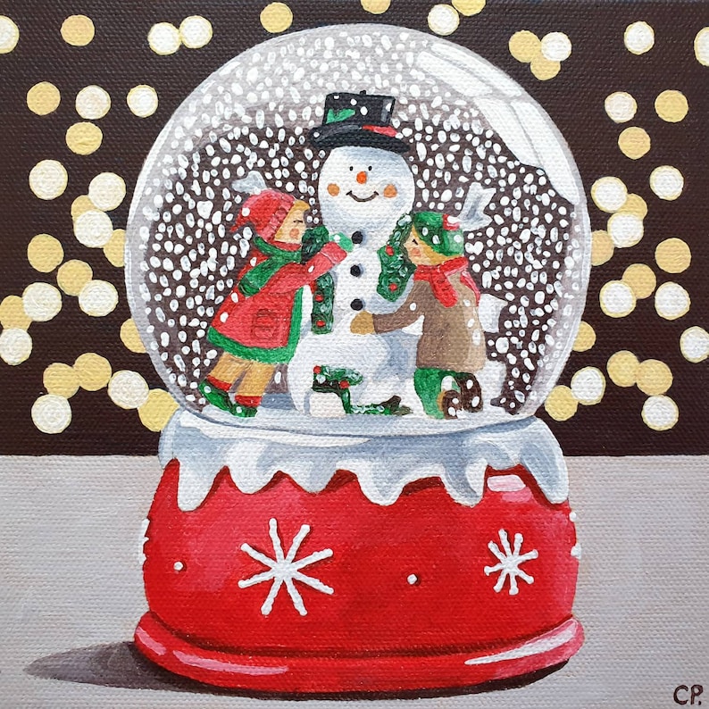 Snow Globe Painting Snowman Christmas Snow New Year Etsy