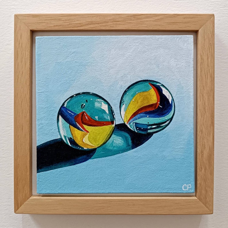 Marble Ball Painting Shiny Glass Ball Original Acrylic Etsy