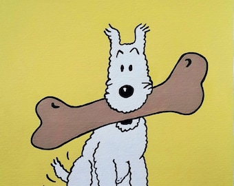 Tintin Milou (Snowy) Painting, Tintin Comic Painting, 8x8 Painting