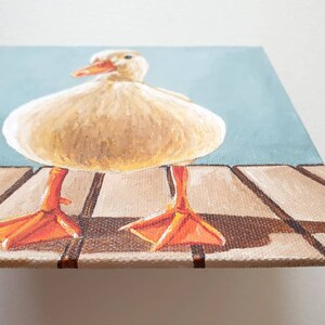 Duck Painting, White Duck Painting, Original Animal Painting, Nature Art, 6x6 Inches Canvas, Pet Painting image 3