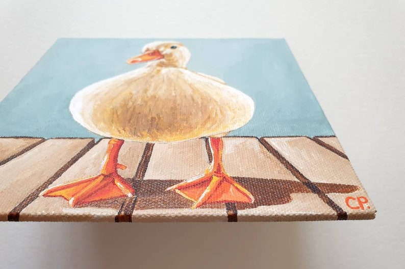 Duck Painting, White Duck Painting, Original Animal Painting, Nature Art, 6x6 Inches Canvas, Pet Painting image 3