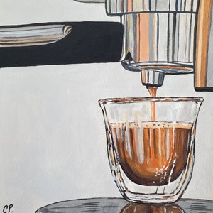 Coffee Painting, Cup Painting, Original Still Life Painting, Kitchen Art, Coffee Lovers, Coffee Art, 6x6 Inches Canvas, Espresso Painting