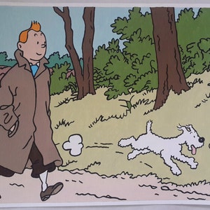 Tintin and Milou (Snowy) Painting, Tintin Comic Painting, 8x11 Painting