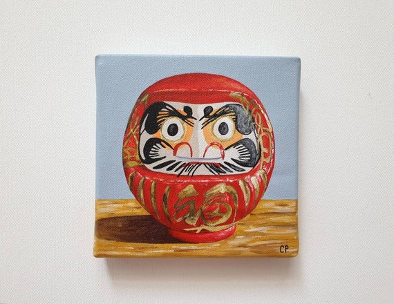 Daruma Doll Painting, Original Acrylic Painting, Still Life