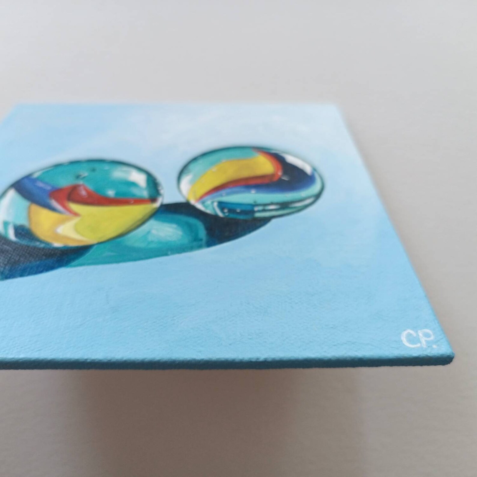 Marble Ball Painting Shiny Glass Ball Original Acrylic Etsy