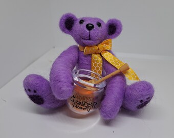 Needle felted bear, BeeKeepers Gift, movable Felt animal, Handmade OOAK, posable bear, little Honey jar,  SALE