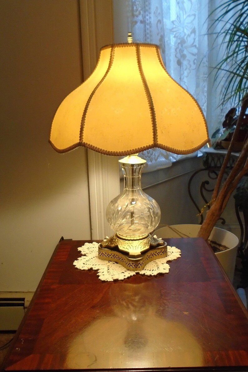 Vintage Crystal And Brass Lamp C 1940 S