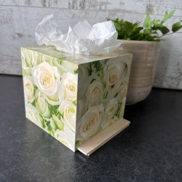 Tissue Box Cover. Cream roses . Square