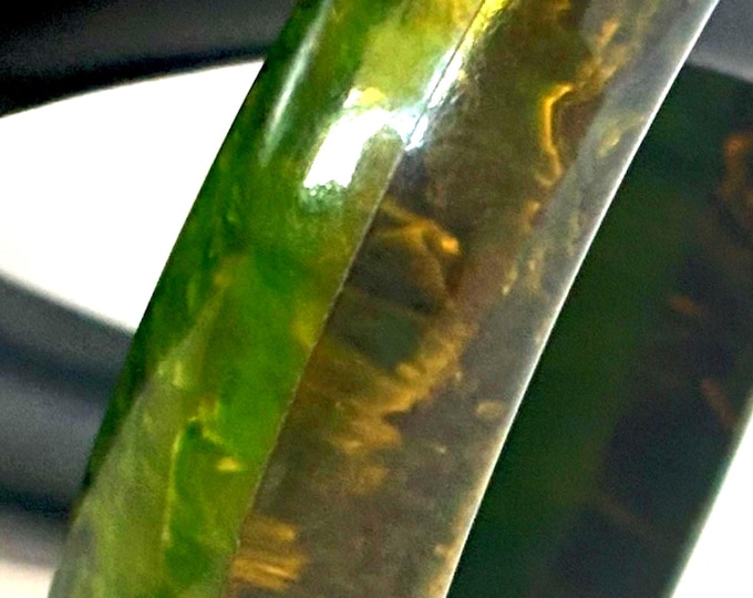 Bicolor Bakelite tested Spinach green & Black Moon marbled Bangle ~18 gms