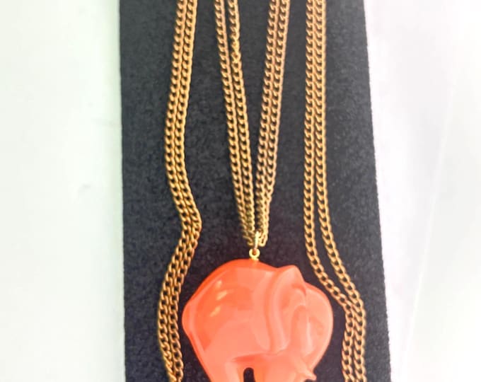 Kenneth Lane (KJL) signed Elephant charm pendant, original double-strand Necklace chain ~48 gms, 34" of whimsical vintage costume jewelry
