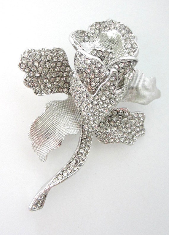Joan Boyce signed romantic ROSE pin with crystals… - image 4