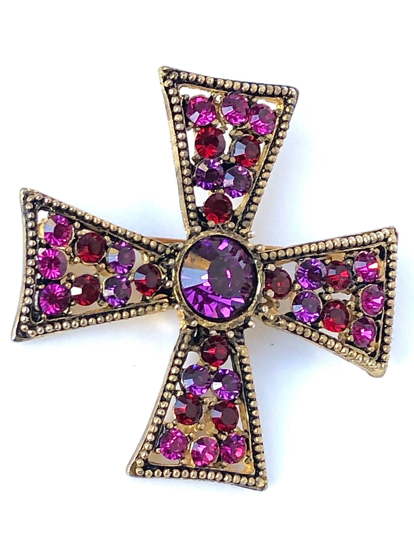 Pretty pink purple & red crystal MALTESE Cross pin vivid | Etsy