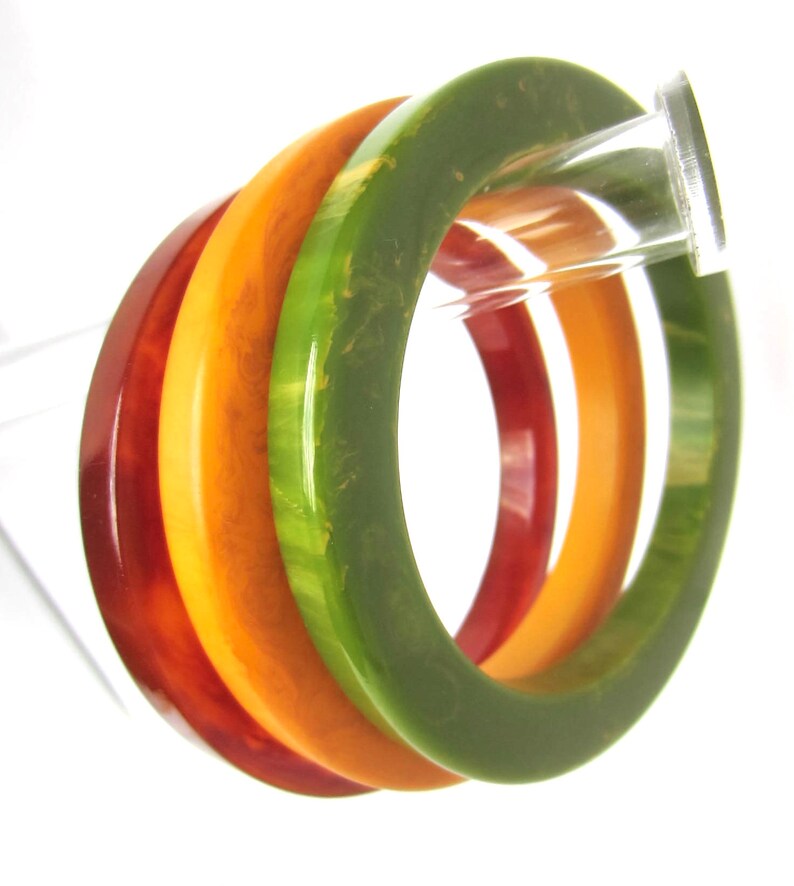 thick genuine Bakelite COG Wheel Bangle Bracelets ~65 gms of wonderful early plastic HUGE Trio