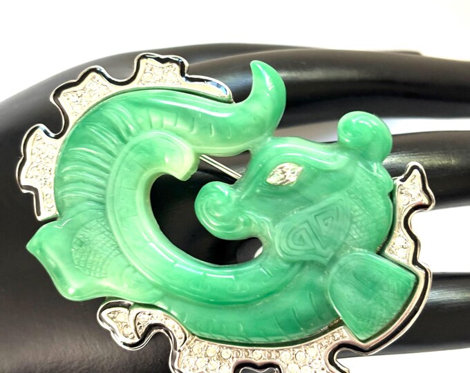 Kenneth Jay Lane signed large DRAGON-on-cloud Pin ~pretty, collectible, vintage costume jewelry