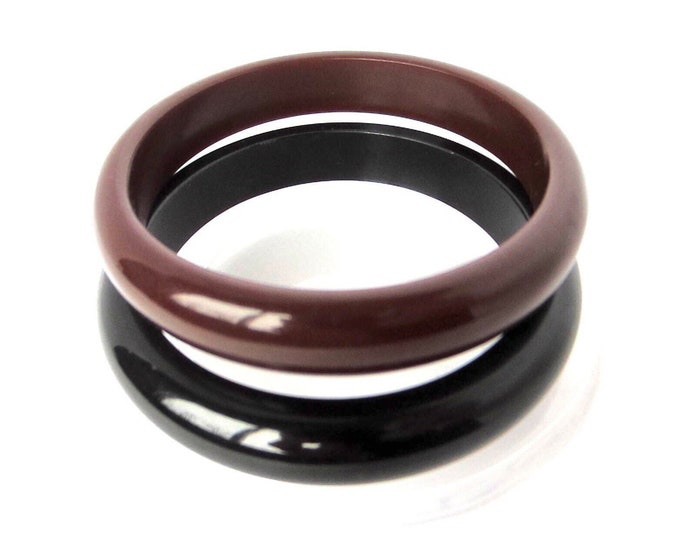 Set Bakelite tested chunky Fudge Brown & Black Bangles ~45 gms of outstanding "early plastic" costume jewelry