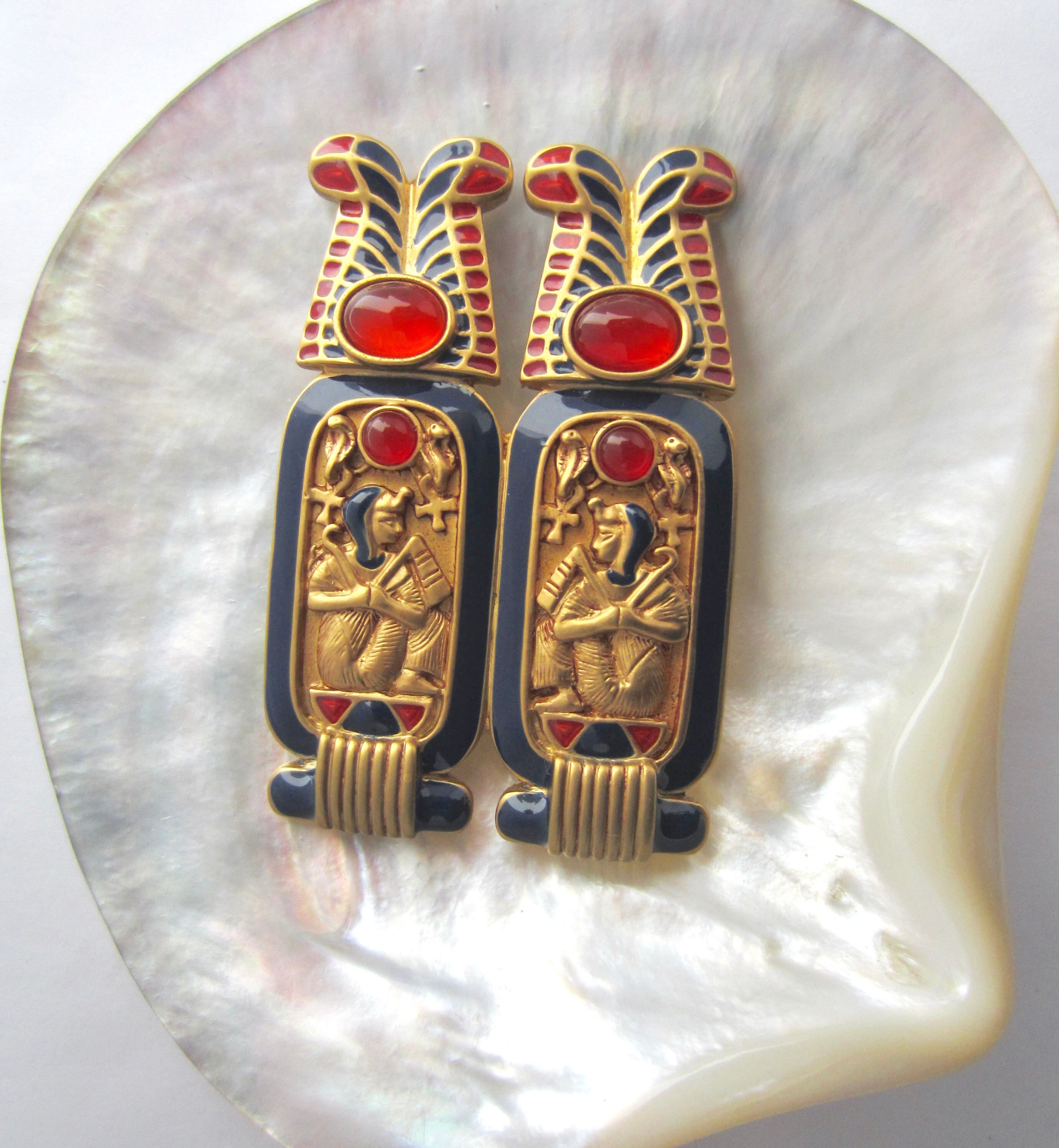 Franklin Mint (FM) signed Egyptian Revival PHARAOHs pin with gold, blue ...