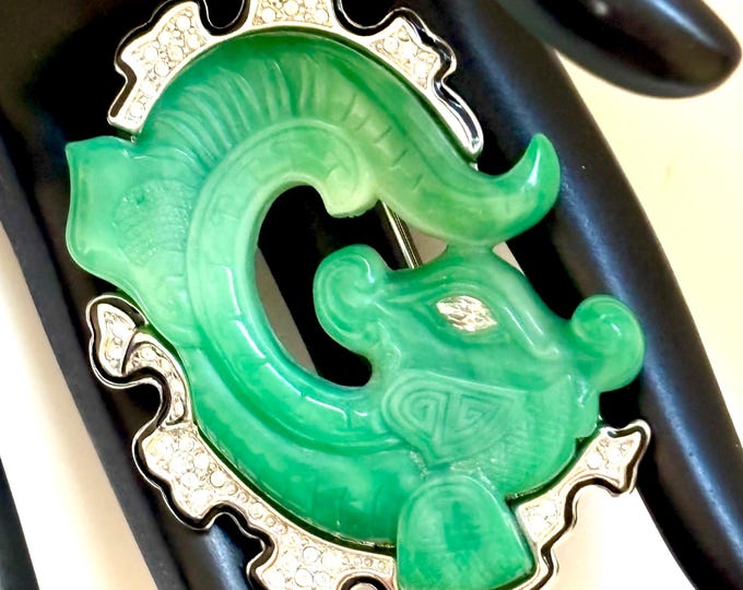 Kenneth Jay Lane signed large DRAGON-on-cloud Pin ~pretty, collectible, vintage costume jewelry