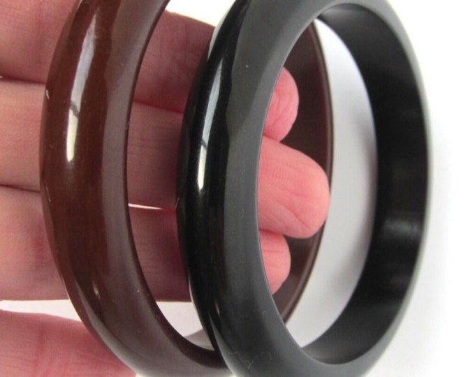 Set Bakelite tested chunky Fudge Brown & Black Bangles ~45 gms of outstanding costume jewelry