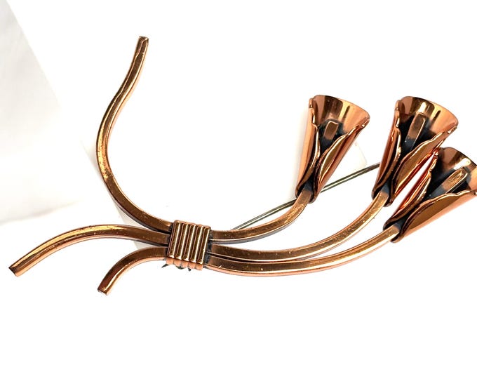 Large Renoir signed Copper created Calla Lily Pin ~3-1/4" x 1-7/8" ~pretty vintage costume jewelry