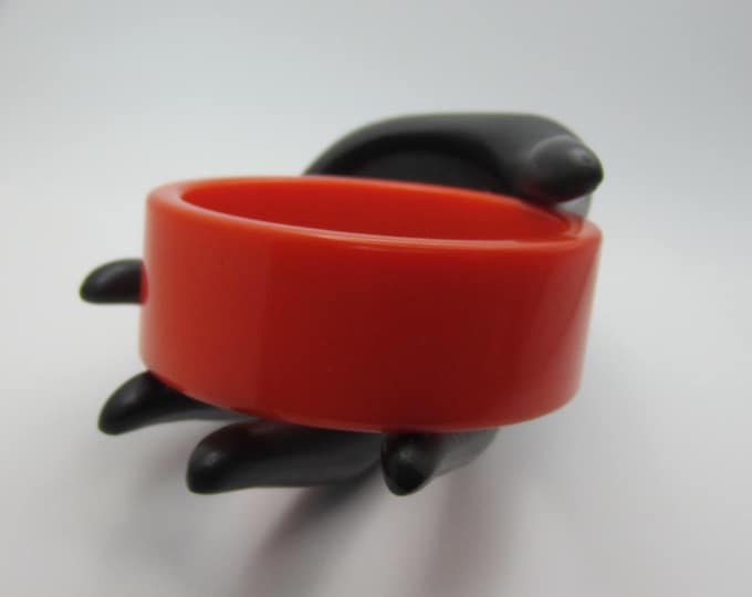 Huge Bakelite tested Bright, Tall,  Orange, slice-cut, thick, chunky Bangle Bracelet ~50 gms, 1" Ht.~ outstanding vintage costume jewelry