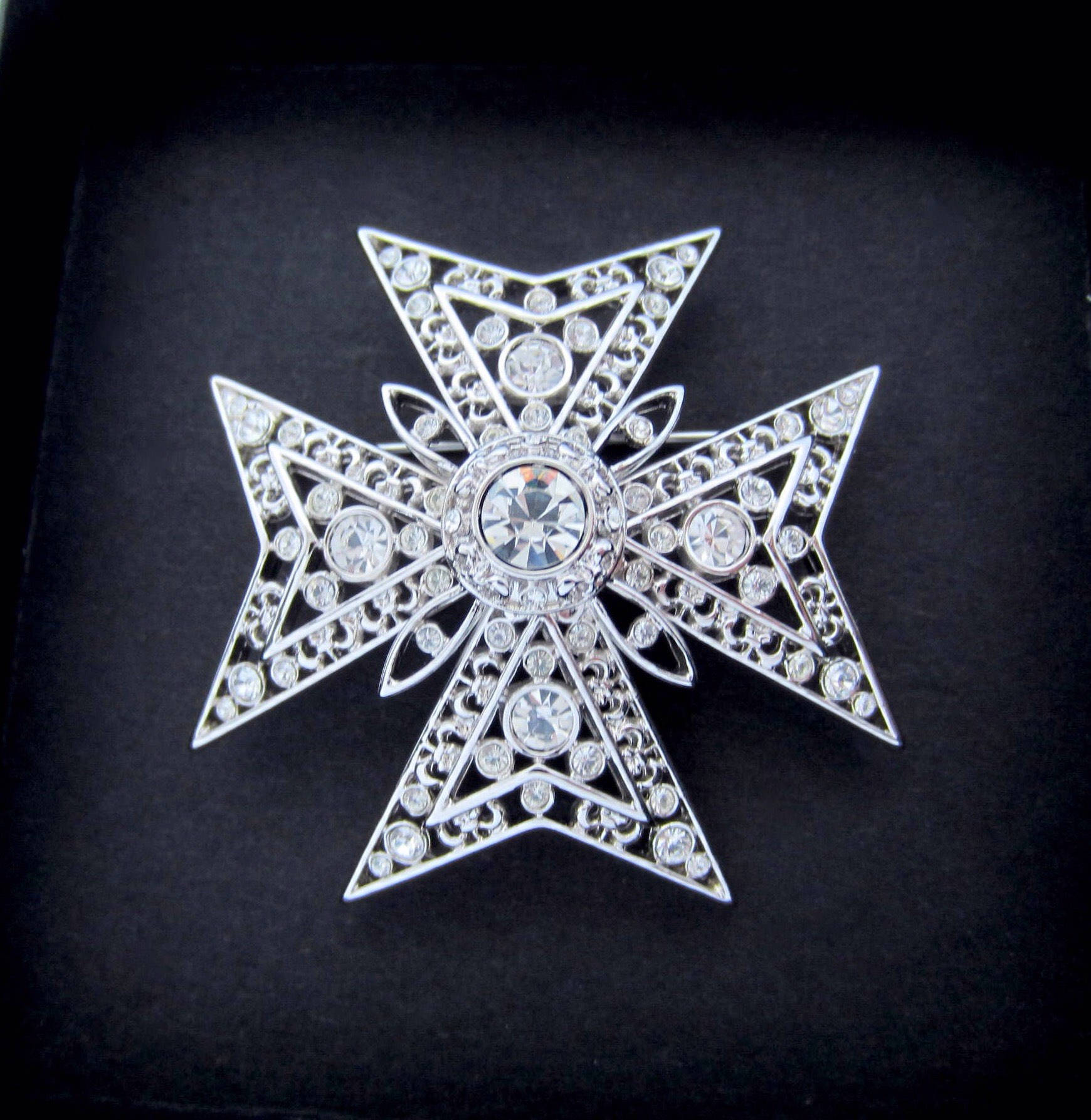 Nolan Miller signed Maltese Cross silver tone crystal Pin in original ...