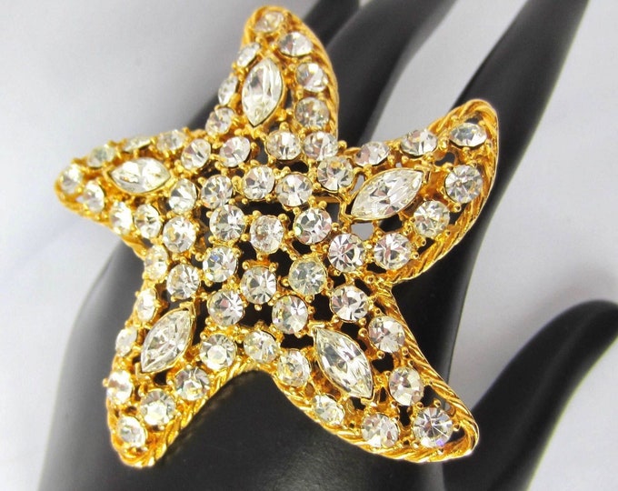 signed "M JENT" stylized, Sea Life starfish crystal PIN ~pretty vintage costume jewelry