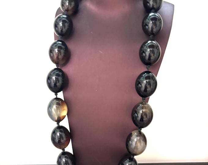 Oscar de la Renta Signed Couture vintage Necklace with enormous, translucent, hand-knotted Lucite beads ~34”
