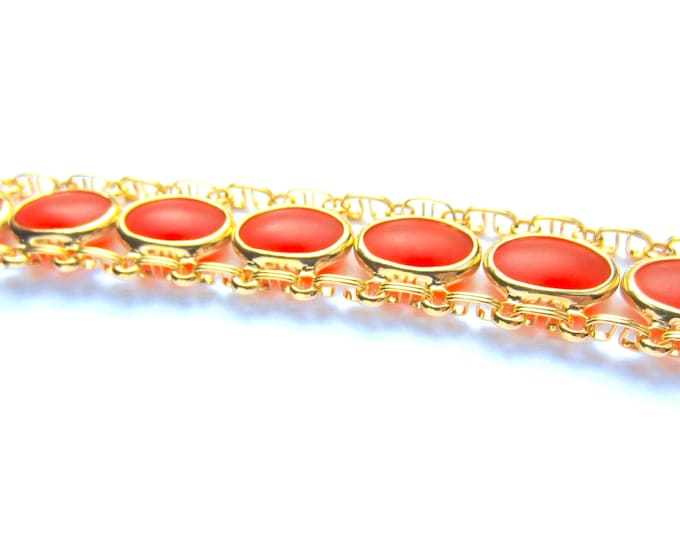 Glowing ORANGE translucent, book link lucite, cabochon, panel Bracelet ~unique, pretty vintage costume jewelry