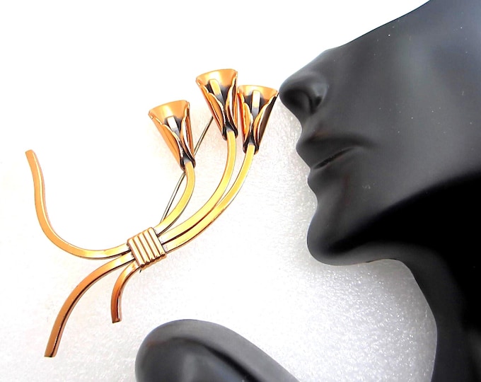 Large Renoir signed Copper created Calla Lily Pin ~3-1/4" x 1-7/8" ~pretty vintage costume jewelry