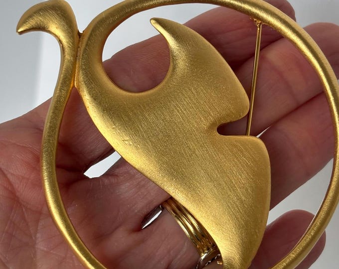 Kenneth Lane signed big "Whale Tail" Modernist Pin ~3-1/8" x 2-13/16" vintage costume jewelry