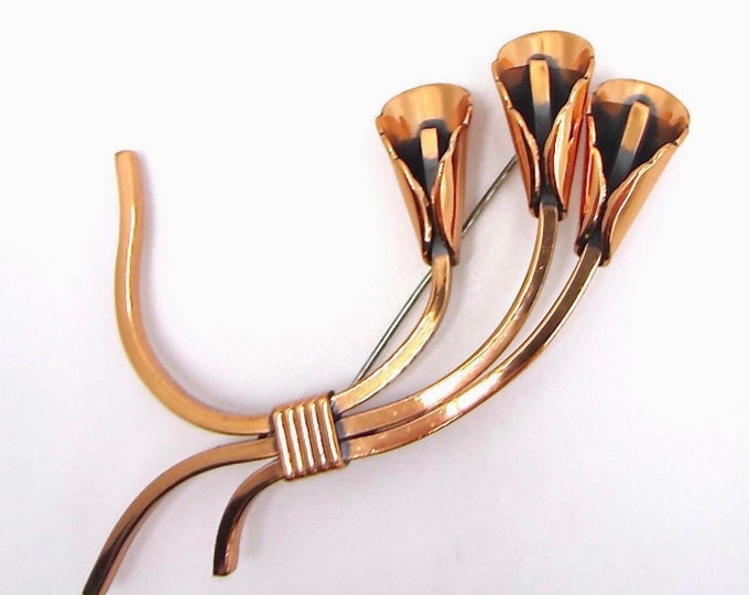 Large Renoir signed Copper created Calla Lily Pin ~3-1/4" x 1-7/8" ~pretty vintage costume jewelry