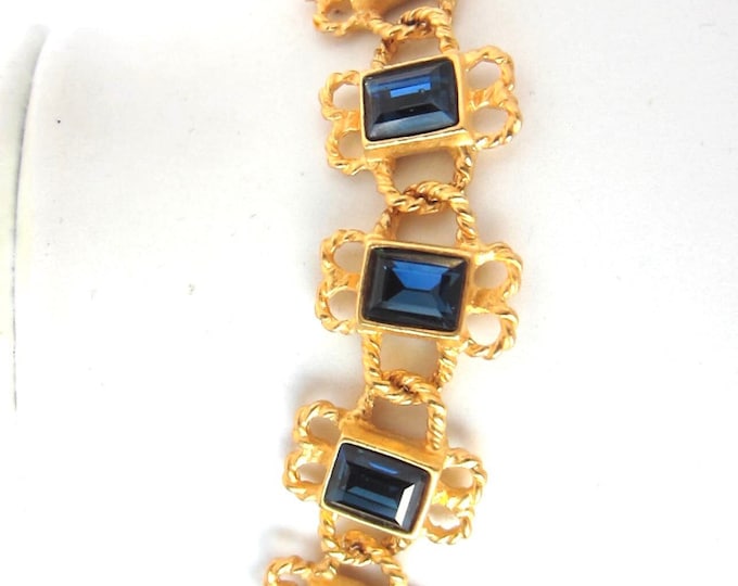 MFA signed Blue Sapphire crystal, twisted pretzel design Bracelet  ~Unique Museum of Modern Art vintage costume jewelry