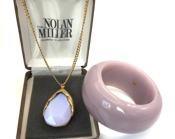 Nolan Miller & Kenneth J. Lane signed chunky Lavender Bracelet and Pendant Set ~wonderful, designer-signed costume jewelry