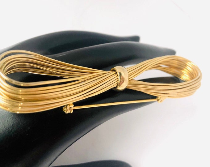 Big, pretty, “Wire Work,” Ribbon Pin 3-11/16" x 13/16" ~vintage costume jewelry