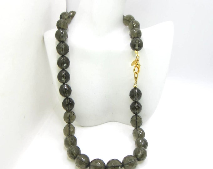 Joan Rivers signed chunky Gray-green, hand-knotted, crystal bead NECKLACE ~pretty vintage costume jewelry