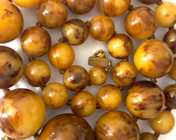 Bakelite tested Kenneth Lane signed BIG, Butterscotch graduated Necklace ~86 gms, 23.5” of vintage costume jewelry