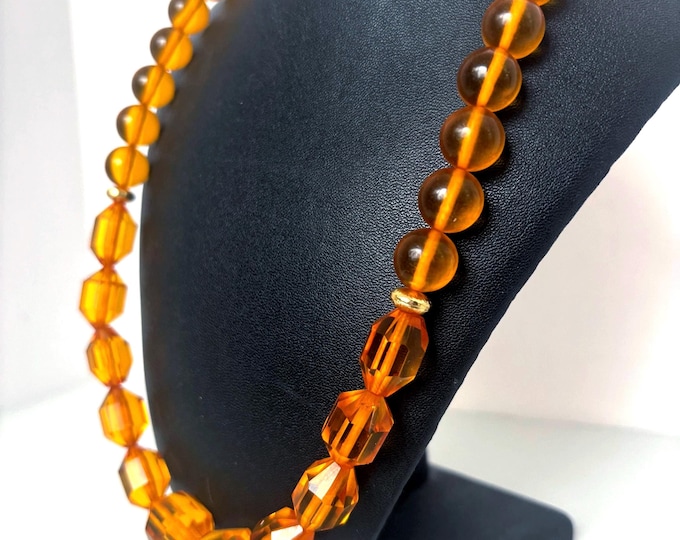 Bakelite tested Orange marmalade Necklace with big, translucent, faceted beads ~21", ~53 gm of wonderful vintage jewelry