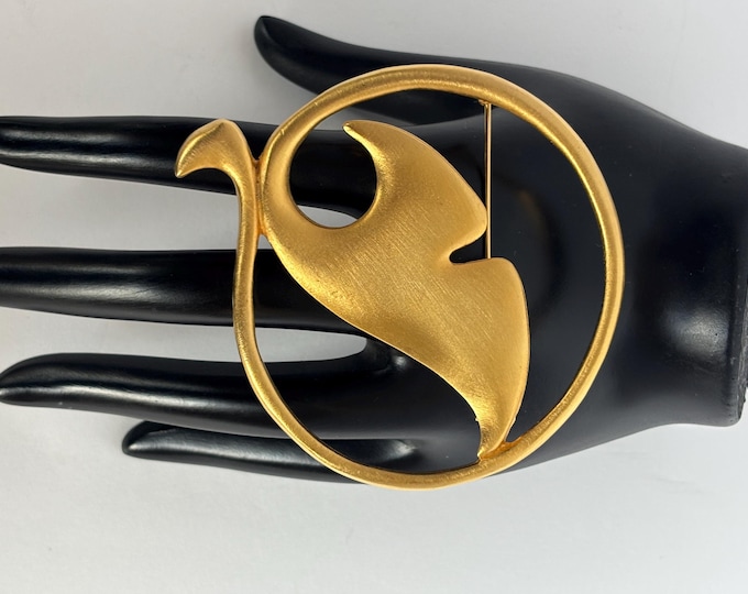 Kenneth Lane signed "Whale Tail" Modernist Pin ~3-1/8" x 2-13/16" vintage costume jewelry