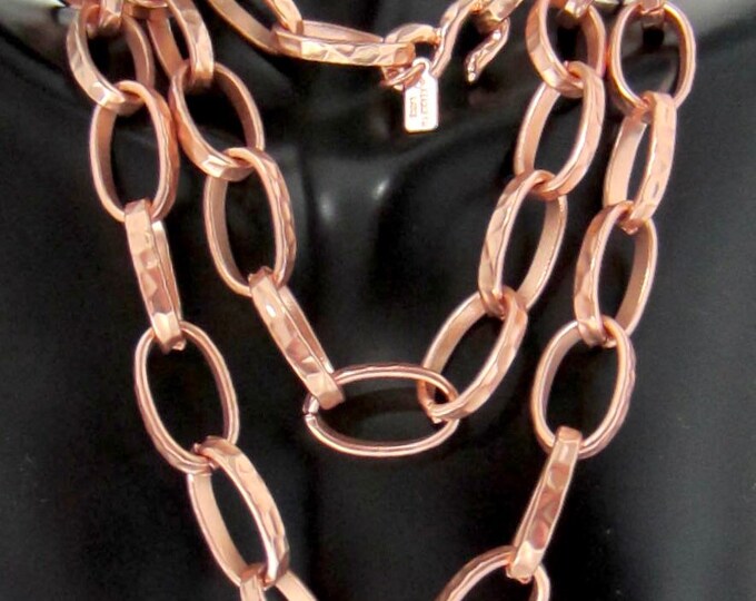 Kenneth Lane signed ROSE tone, oversized Chain link Necklace ~95 gms high-end, vintage costume jewelry