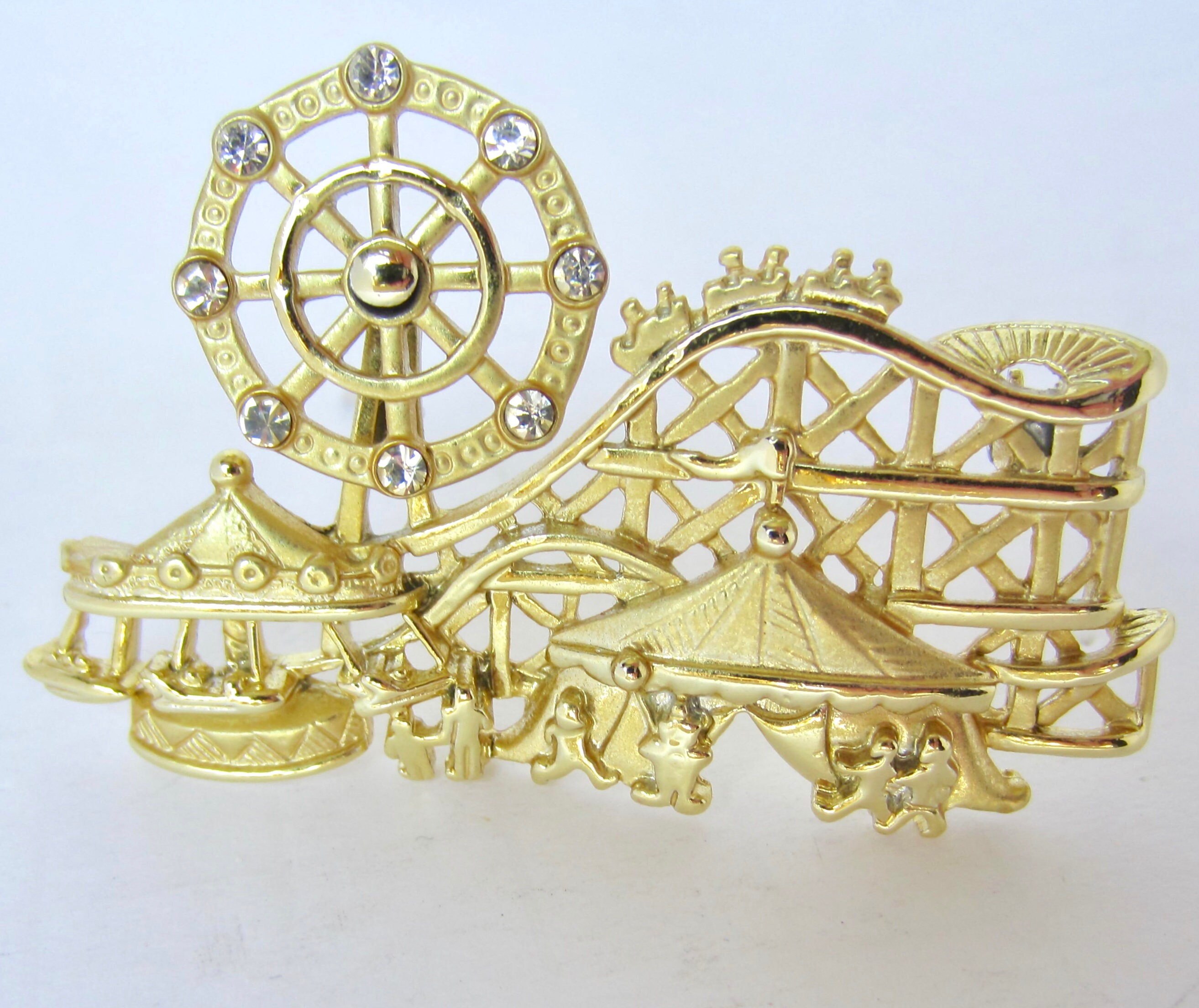 AJC signed whimsical circus / amusement park PIN with REVOLVING Wheel fun, vintage costume jewelry