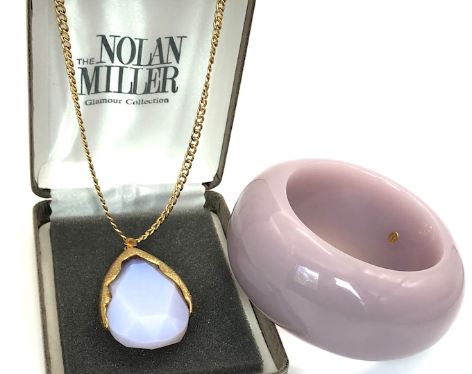 Nolan Miller & Kenneth Lane signed chunky Lavender Bracelet and Pendant Set ~wonderful, designer-signed costume jewelry