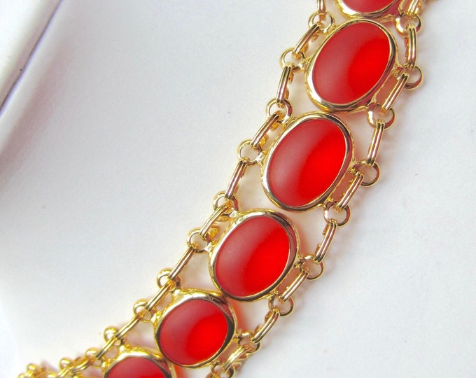 Glowing ORANGE translucent, book link lucite, cabochon, panel Bracelet ~unique, pretty vintage costume jewelry